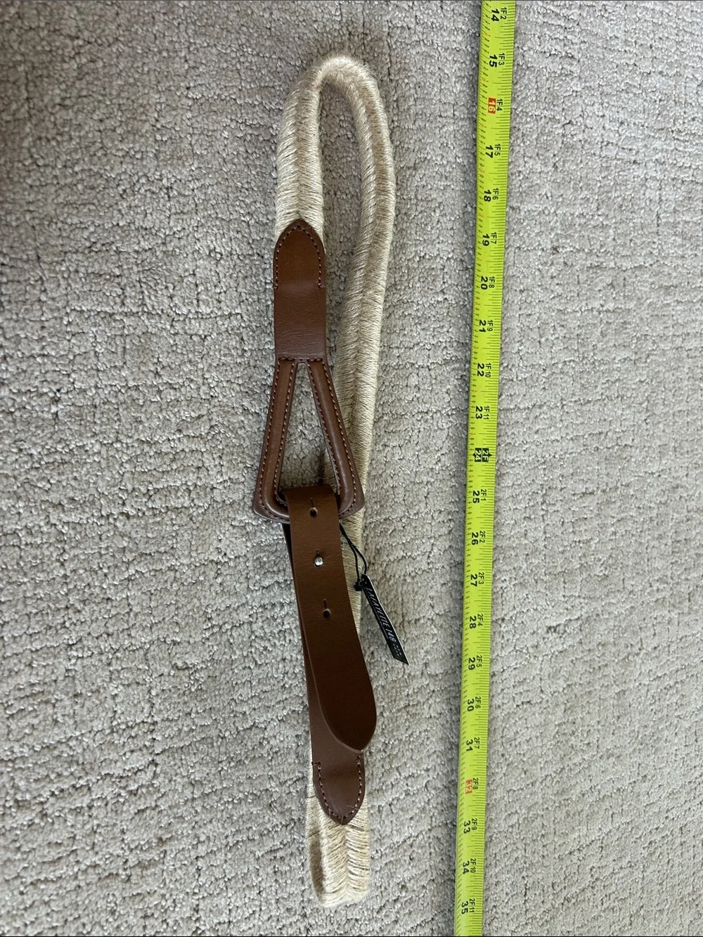 Lafayette 148 New York Natural Straw Belt with Brown Leather Trim